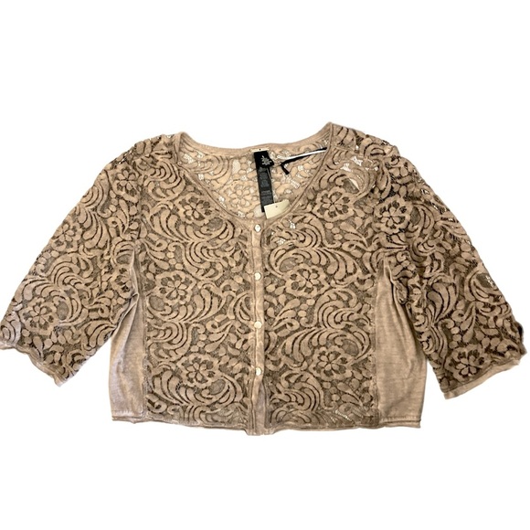 Chico's Jackets & Blazers - NWT Chico’s Black Label Sheer Lace & Jersey Cropped Jacket (Size 1 )